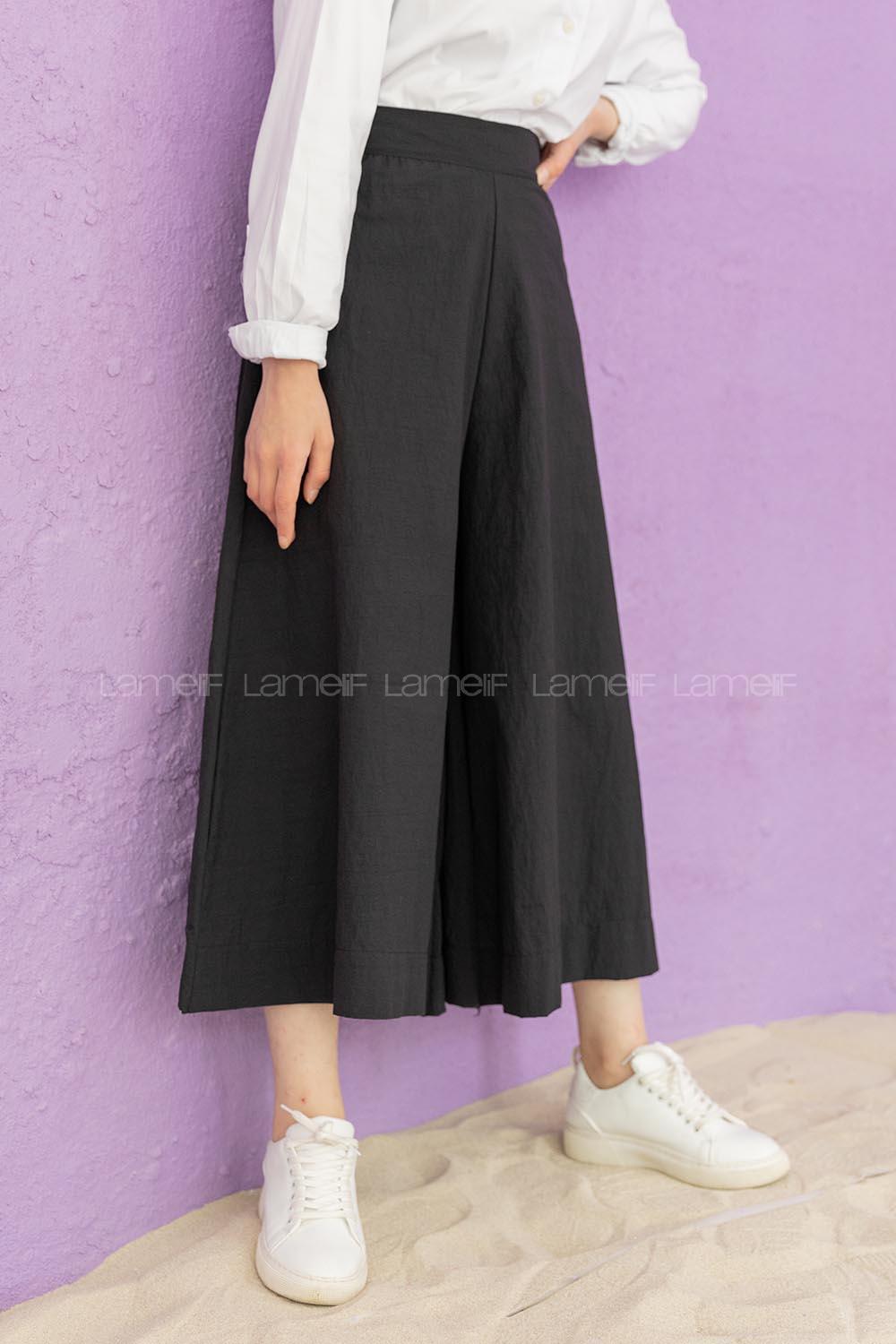 Modalamelif Bol Paça Etek Pantolon Siyah