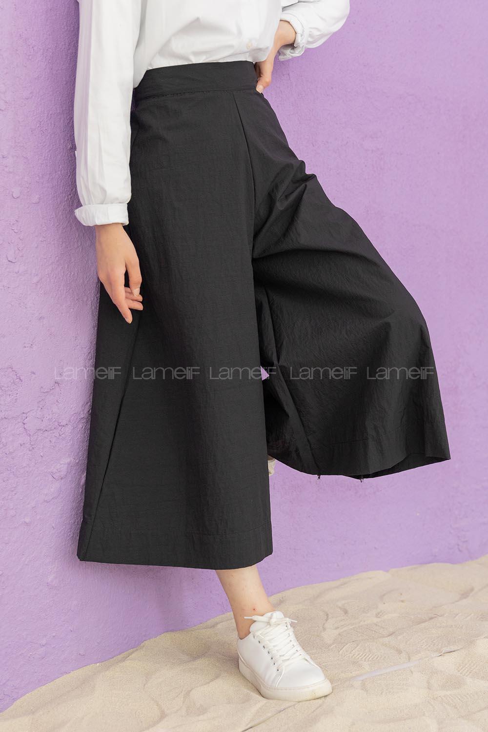 Modalamelif Bol Paça Etek Pantolon Siyah