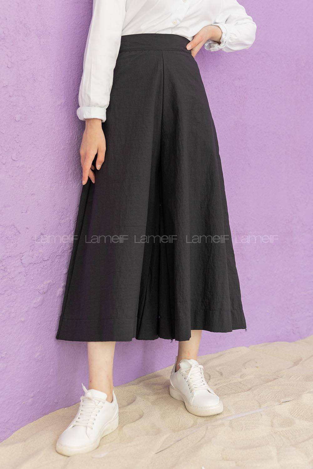 Modalamelif Bol Paça Etek Pantolon Siyah