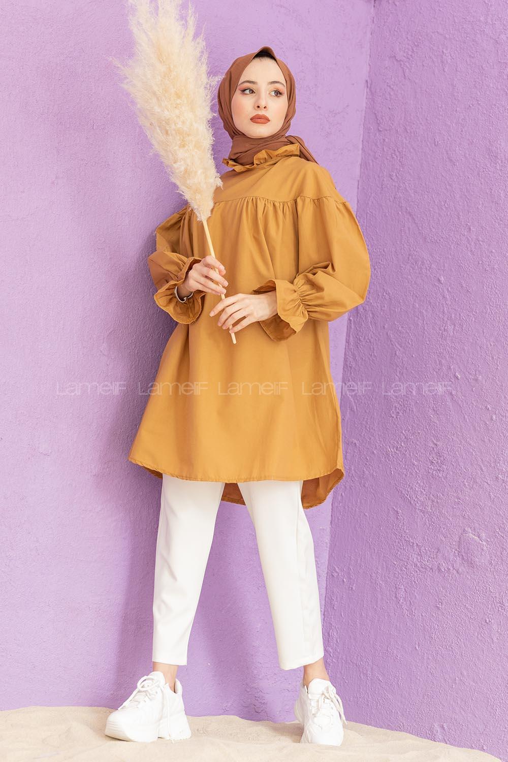 Modalamelif Dakron Büzgülü Gömlek Taba