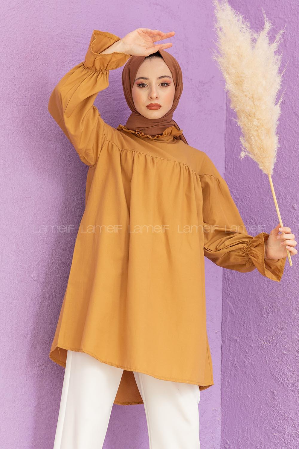 Modalamelif Dakron Büzgülü Gömlek Taba