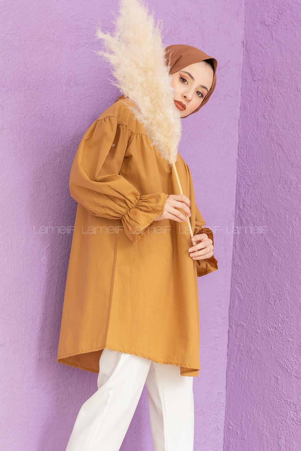 Modalamelif Dakron Büzgülü Gömlek Taba