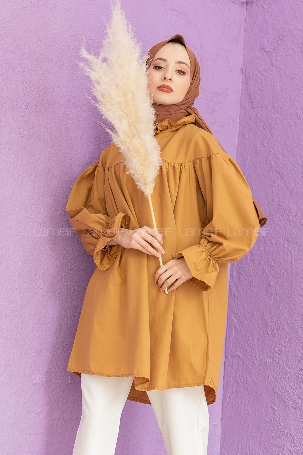 Modalamelif Dakron Büzgülü Gömlek Taba