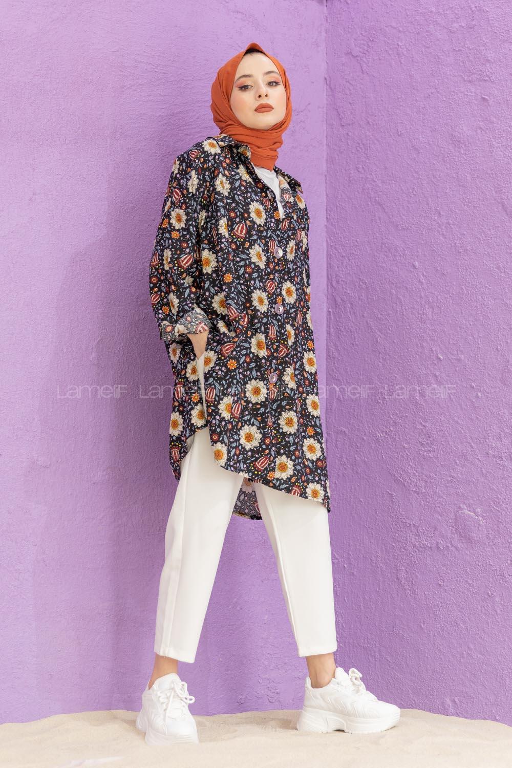 Modalamelif Dokuma Desenli Gömlek Siyah Bej