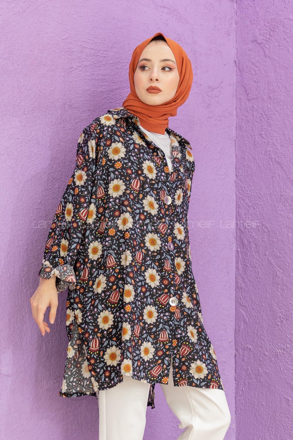 Modalamelif Dokuma Desenli Gömlek Siyah Bej