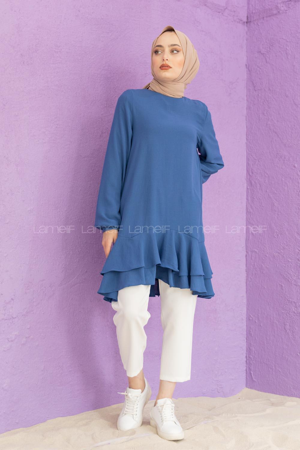 Modalamelif Eteği Pileli Tunik İndigo