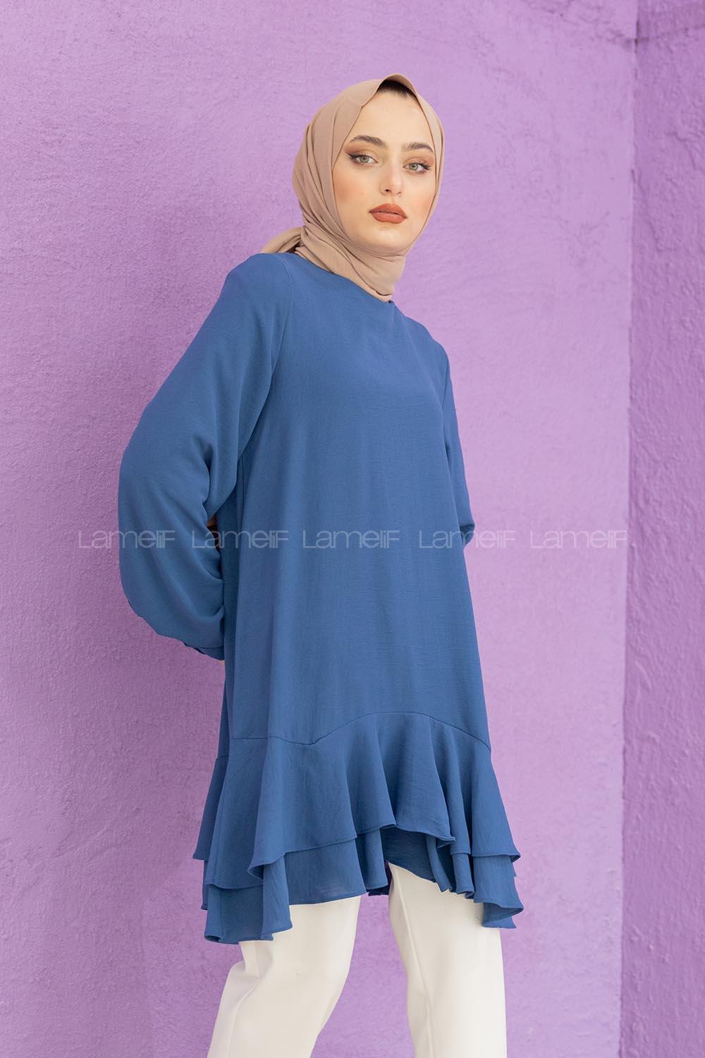 Modalamelif Eteği Pileli Tunik İndigo