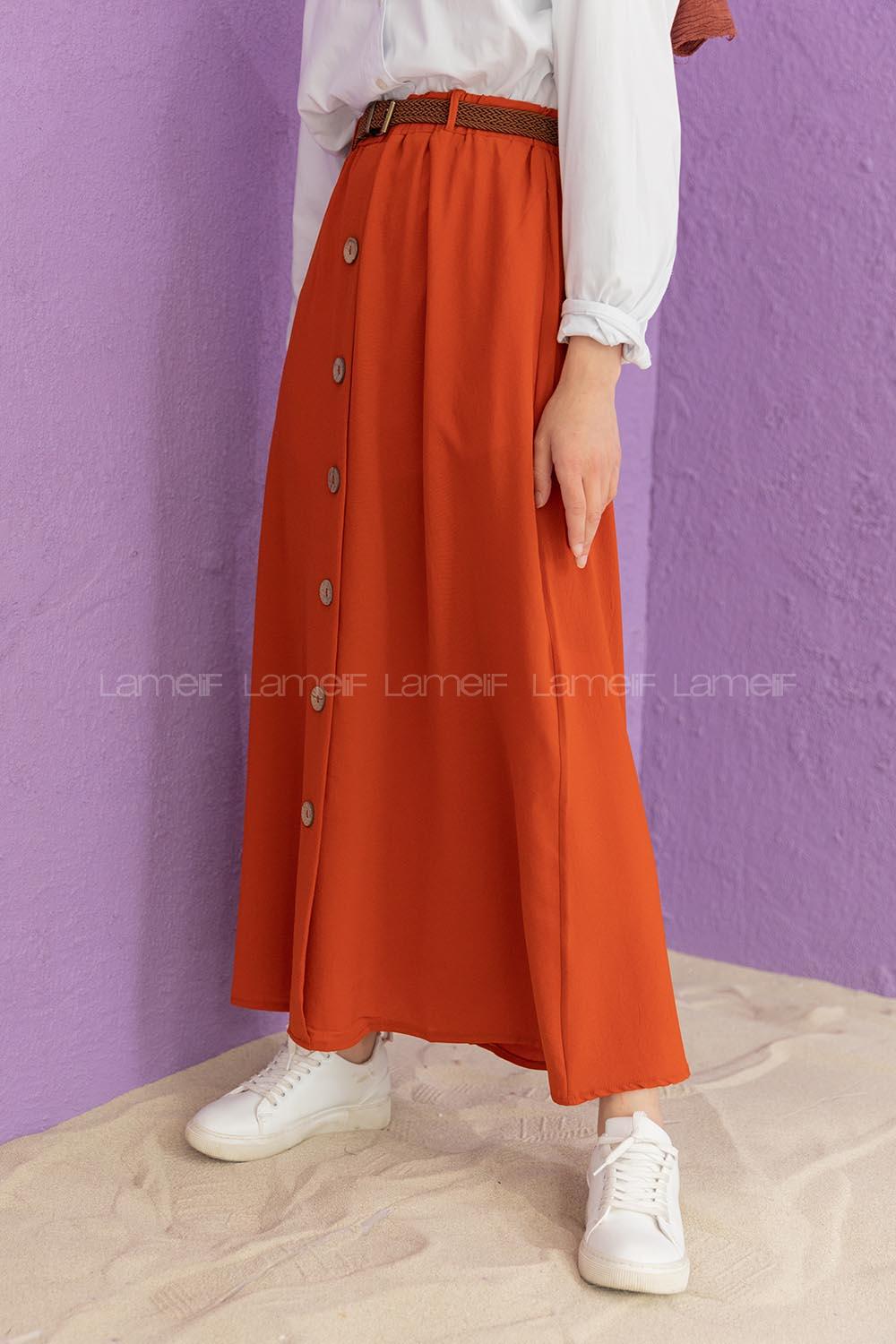 Modalamelif Hasır Kemerli Ayrobin  Etek Kiremit