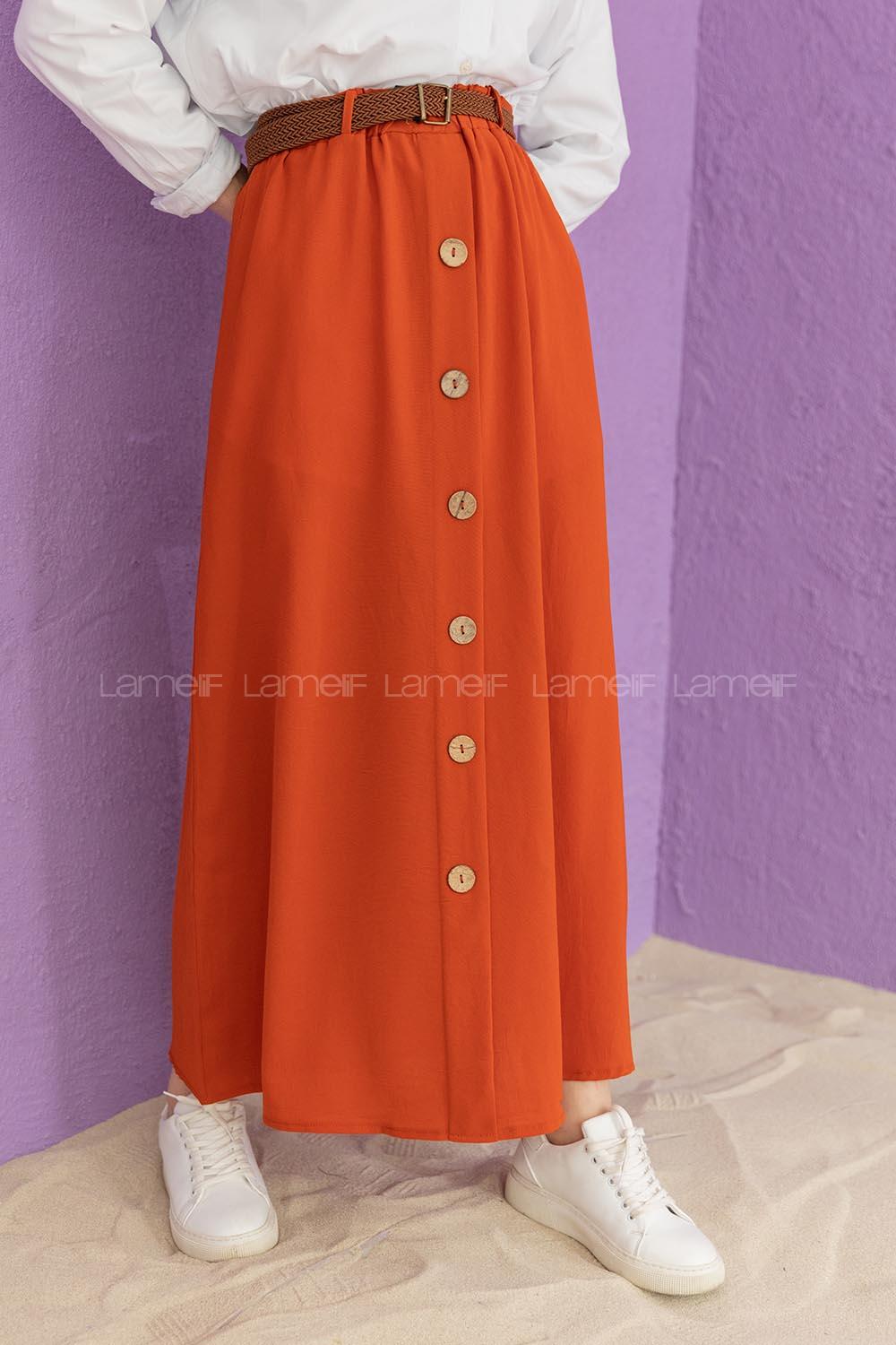 Modalamelif Hasır Kemerli Ayrobin  Etek Kiremit