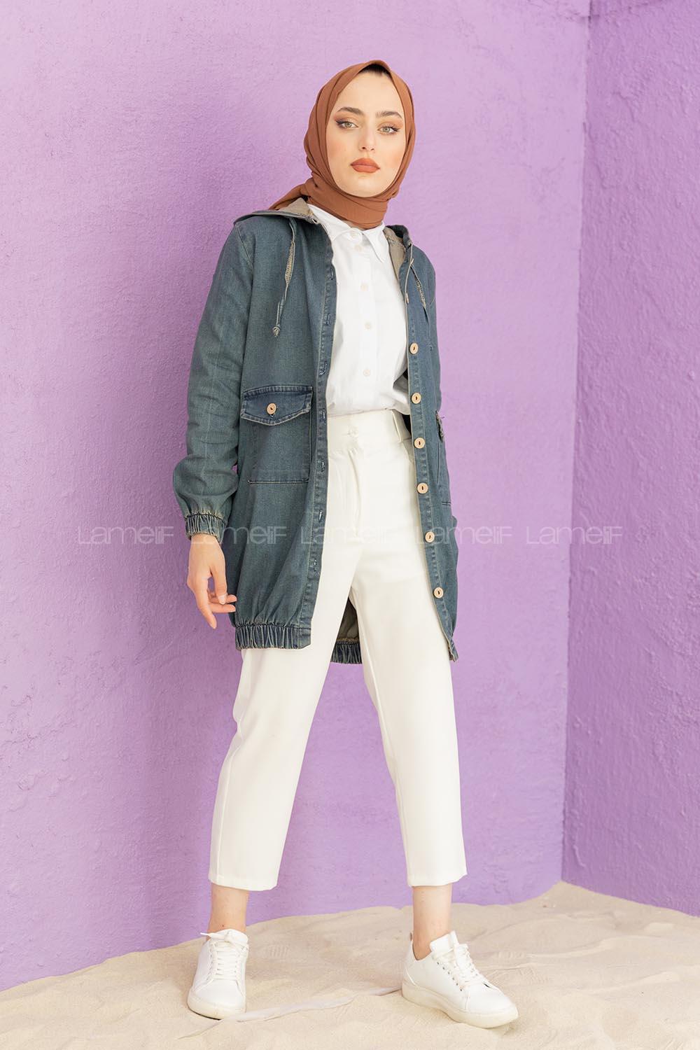 Modalamelif Kapşonlu Kot Ceket Açık Mavi