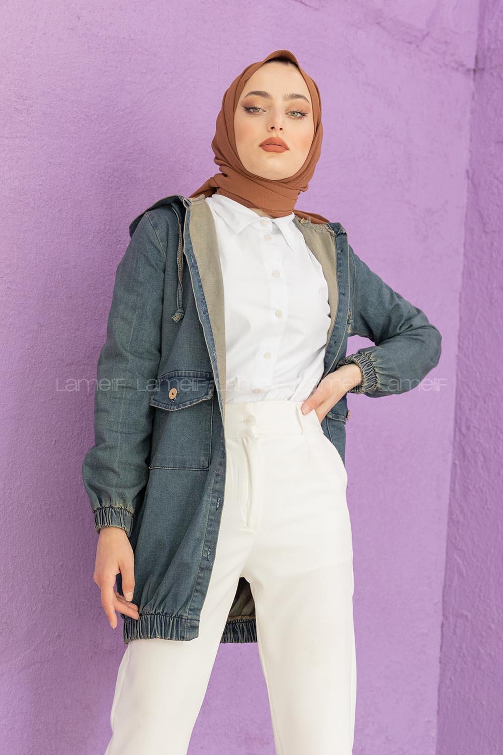 Modalamelif Kapşonlu Kot Ceket Açık Mavi