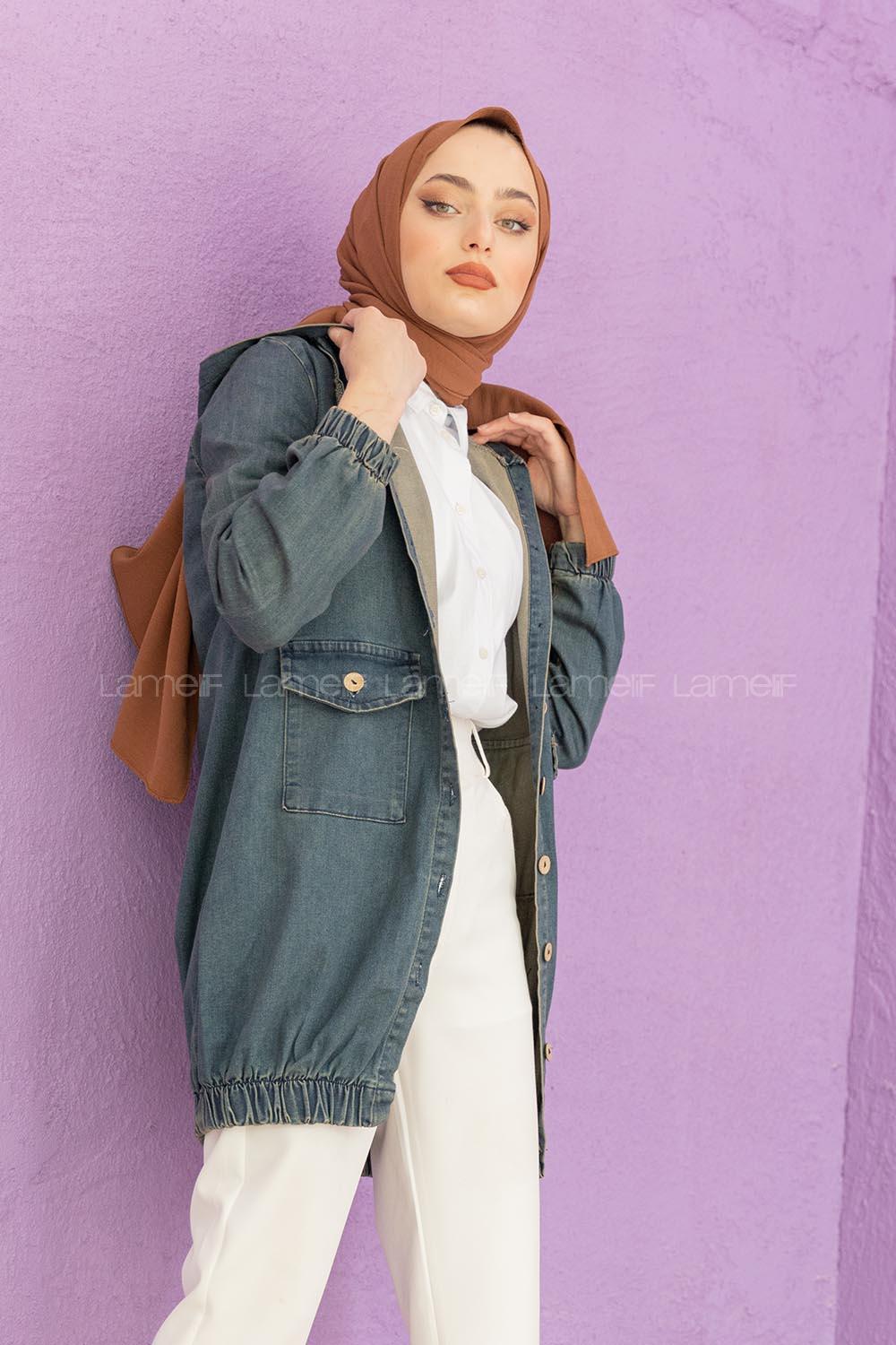 Modalamelif Kapşonlu Kot Ceket Açık Mavi