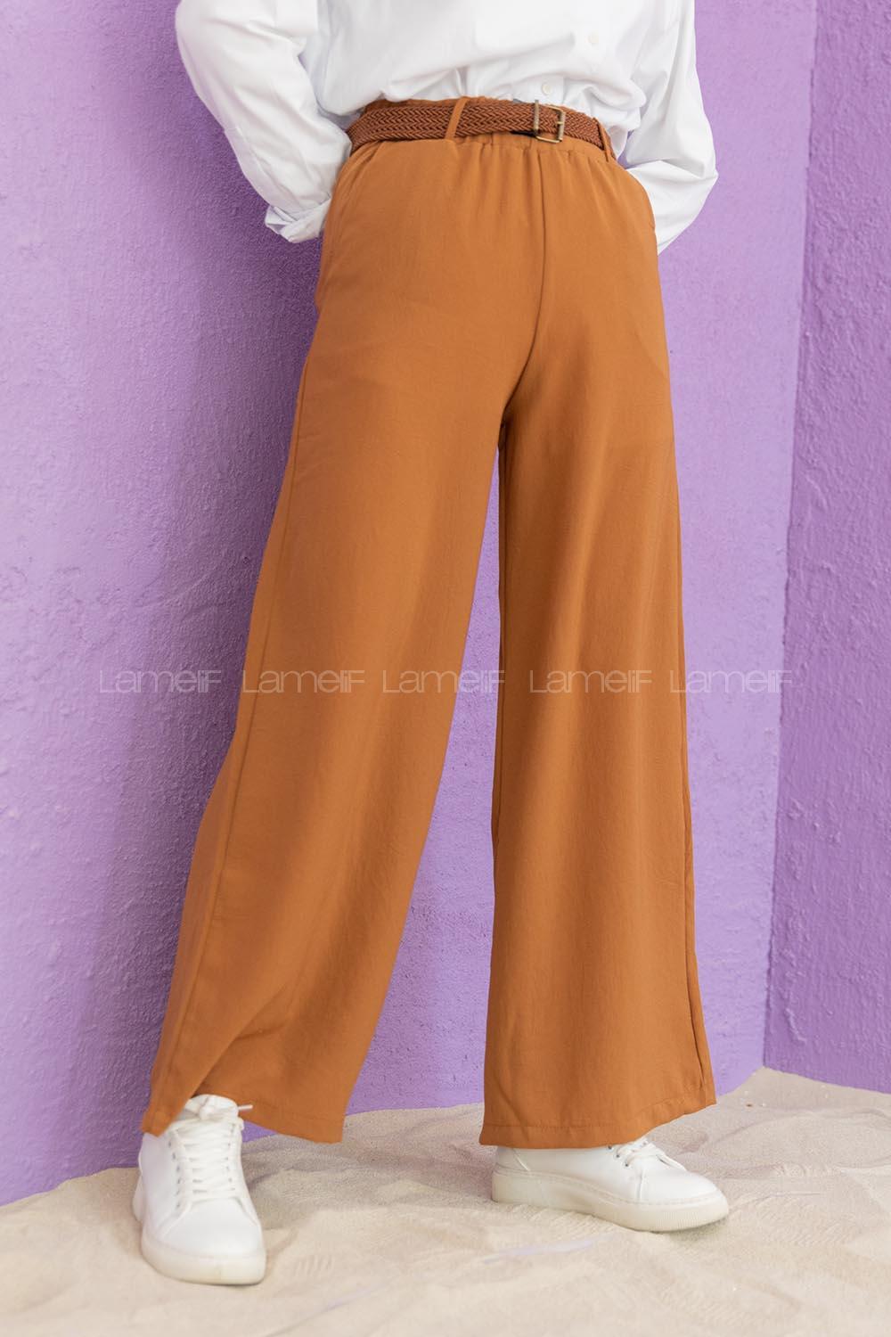 Modalamelif Kemerli Salaş Pantolon Kahverengi
