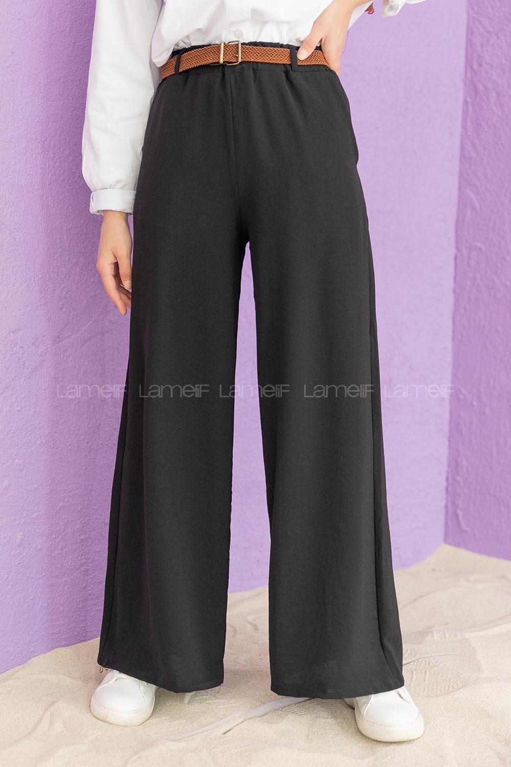 Modalamelif Kemerli Salaş Pantolon Siyah