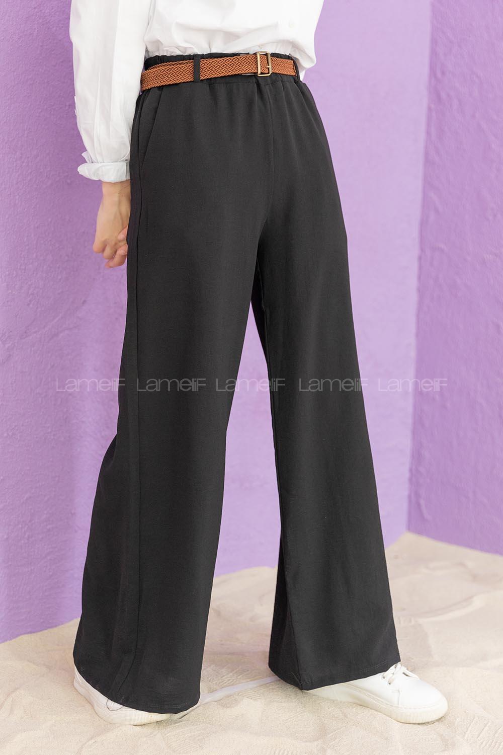 Modalamelif Kemerli Salaş Pantolon Siyah