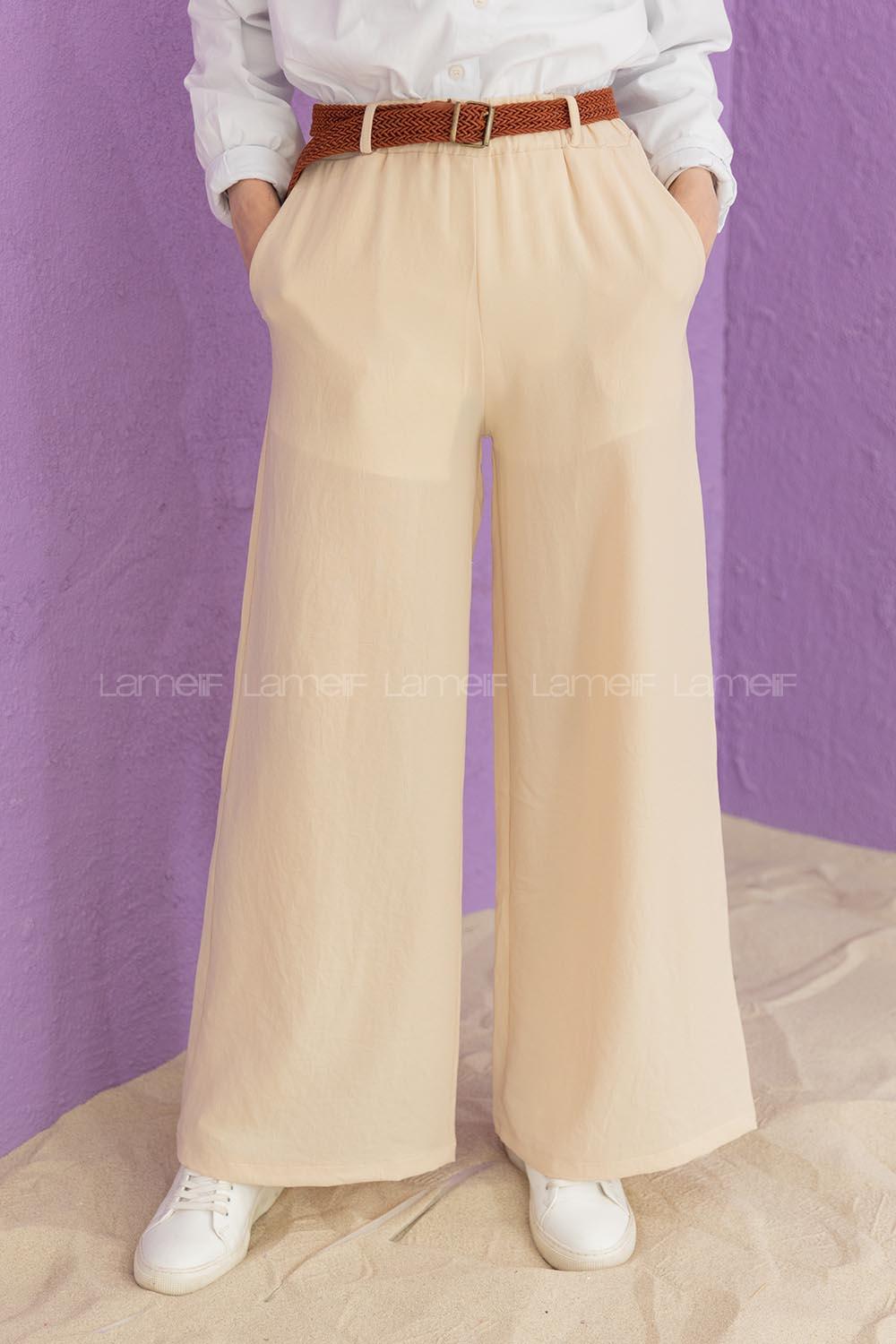 Modalamelif Kemerli Salaş Pantolon Taş Rengi