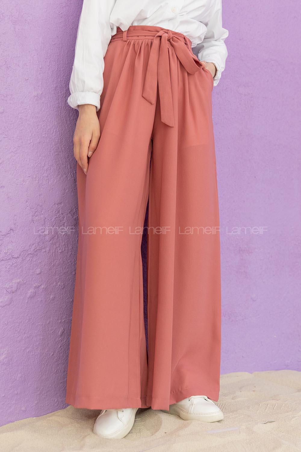 Modalamelif Kuşaklı Salaş Pantolon Gül