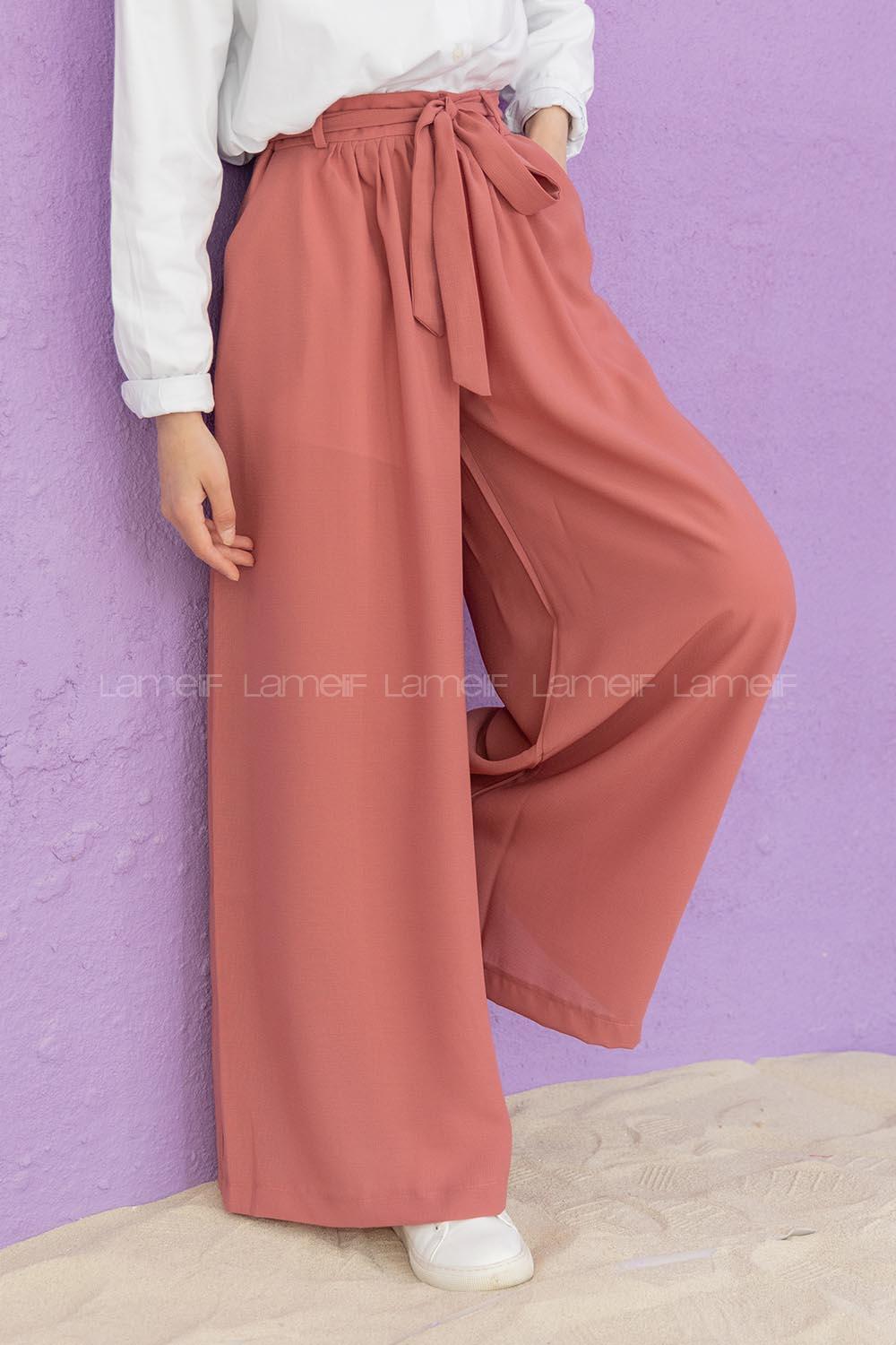 Modalamelif Kuşaklı Salaş Pantolon Gül