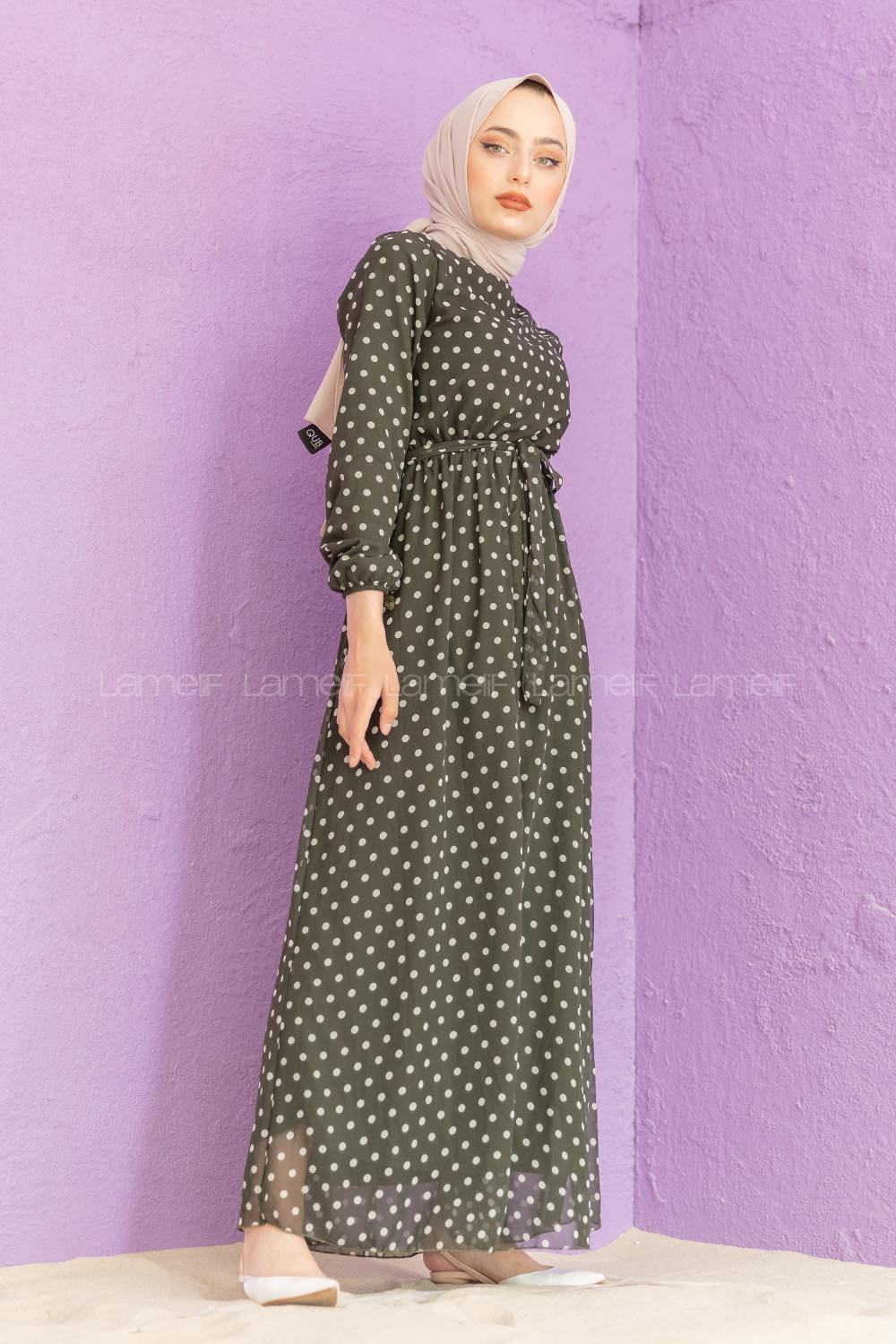 Modalamelif Mini Puantiye Desenli Elbise Haki