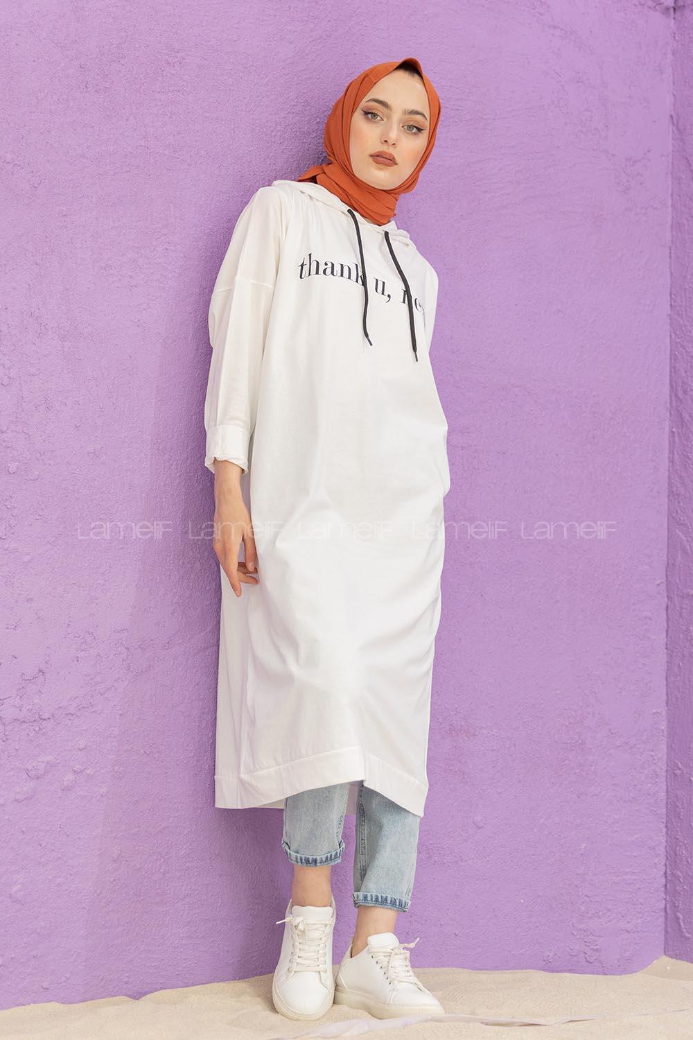 Modalamelif  Thank U Next Yazı Baskılı Tunik Beyaz