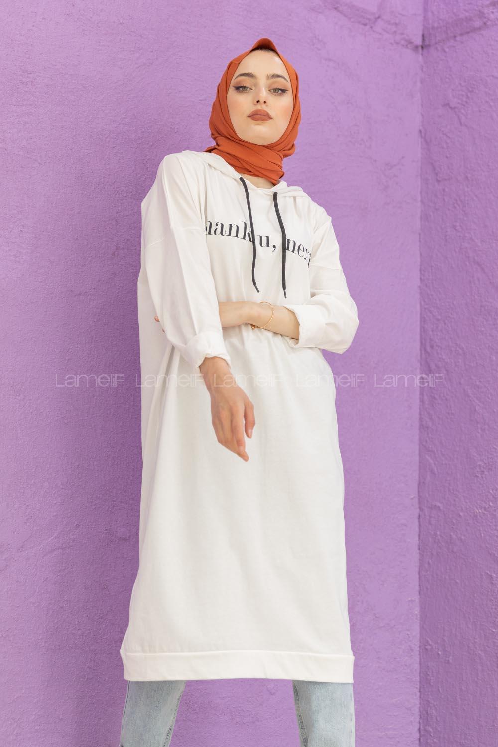 Modalamelif  Thank U Next Yazı Baskılı Tunik Beyaz