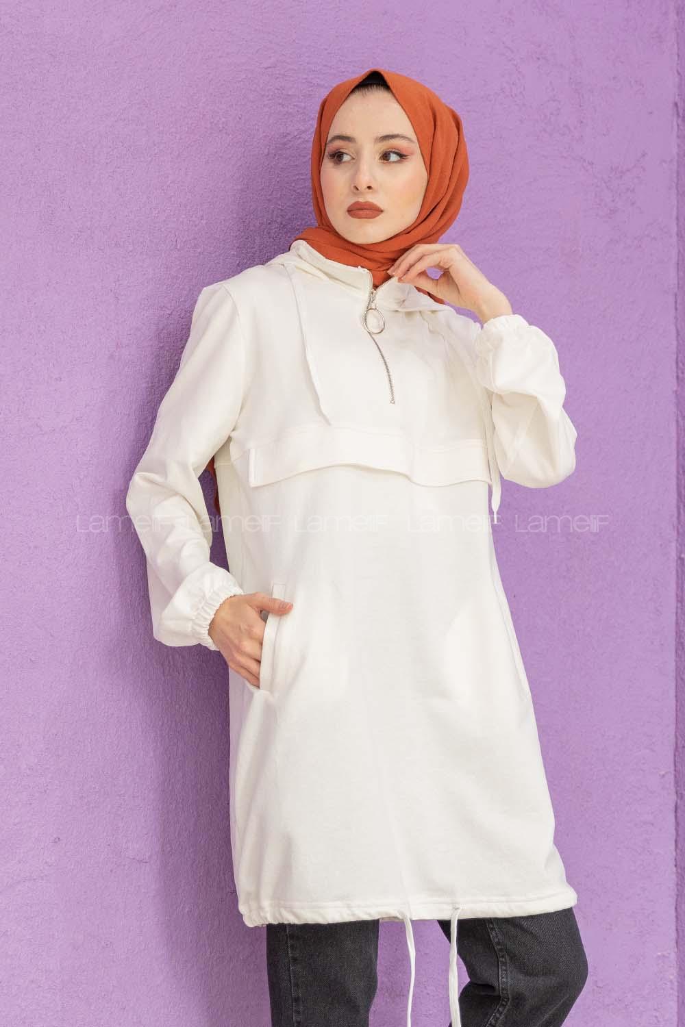 Modalamelif Kanguru Cepli Tunik Beyaz