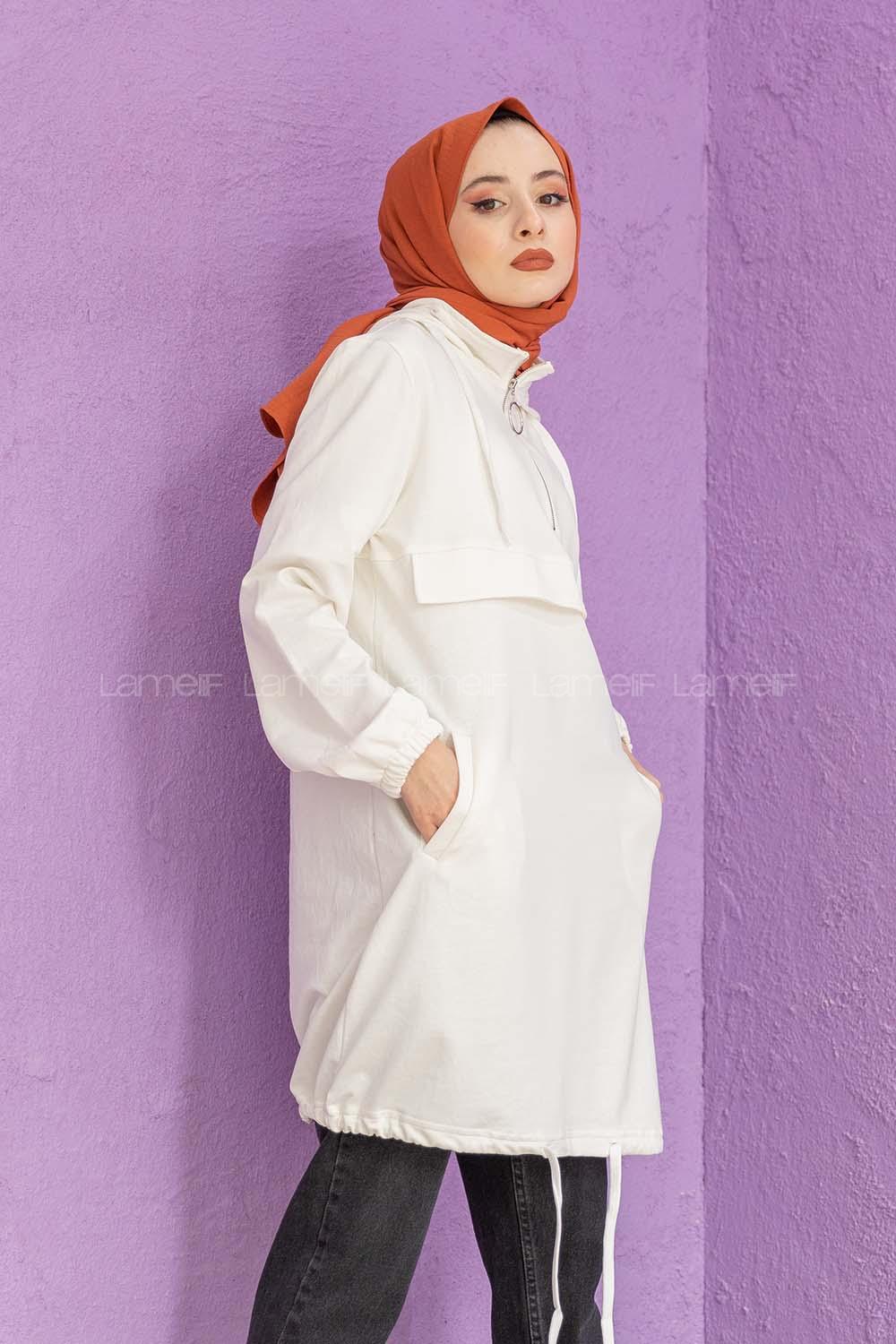 Modalamelif Kanguru Cepli Tunik Beyaz