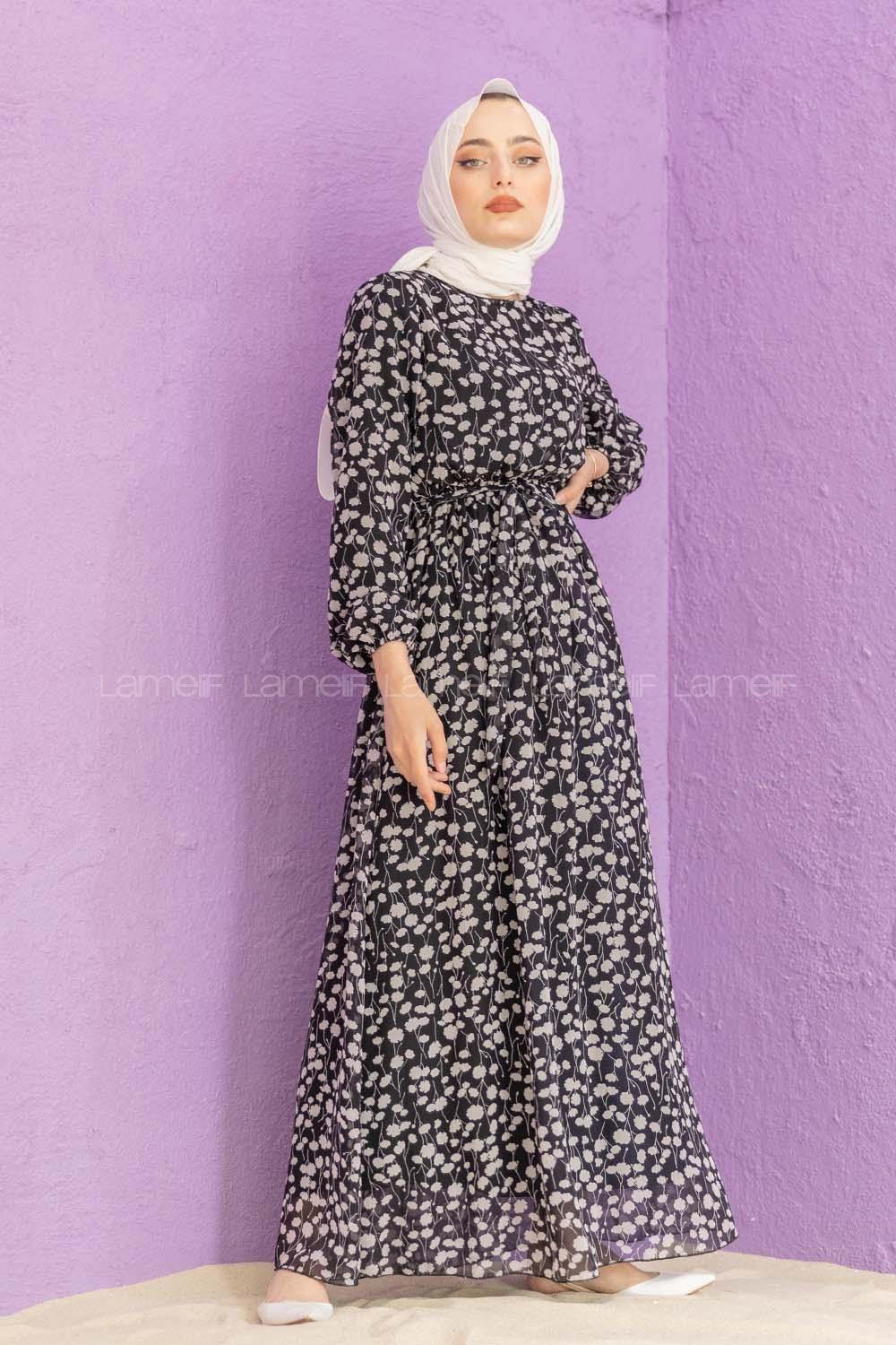 Modalamelif Soyut Desen Elbise Siyah