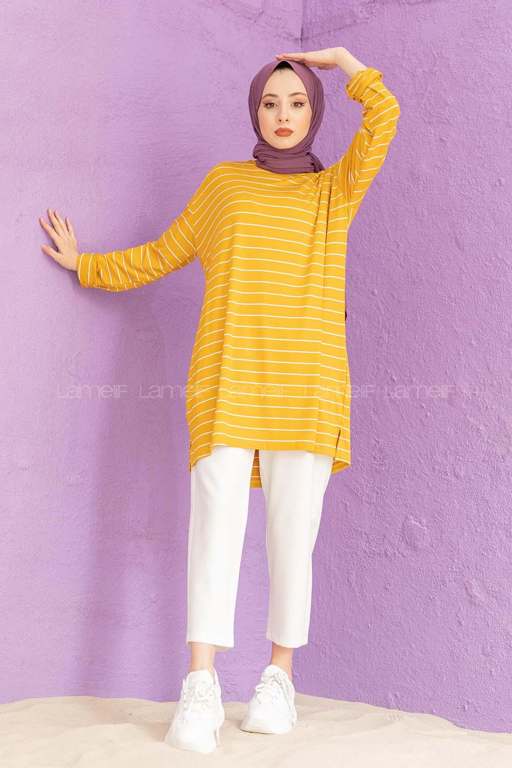 Modalamelif Çizgili Tunik Hardal Sarısı