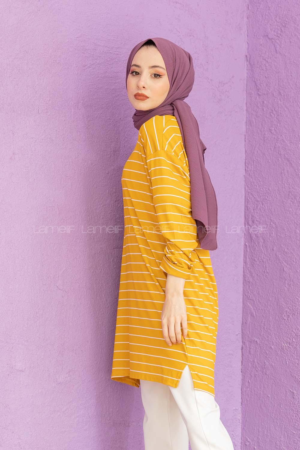 Modalamelif Çizgili Tunik Hardal Sarısı