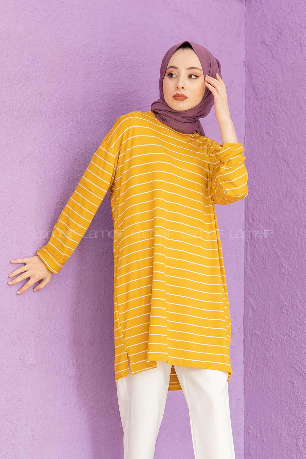 Modalamelif Çizgili Tunik Hardal Sarısı