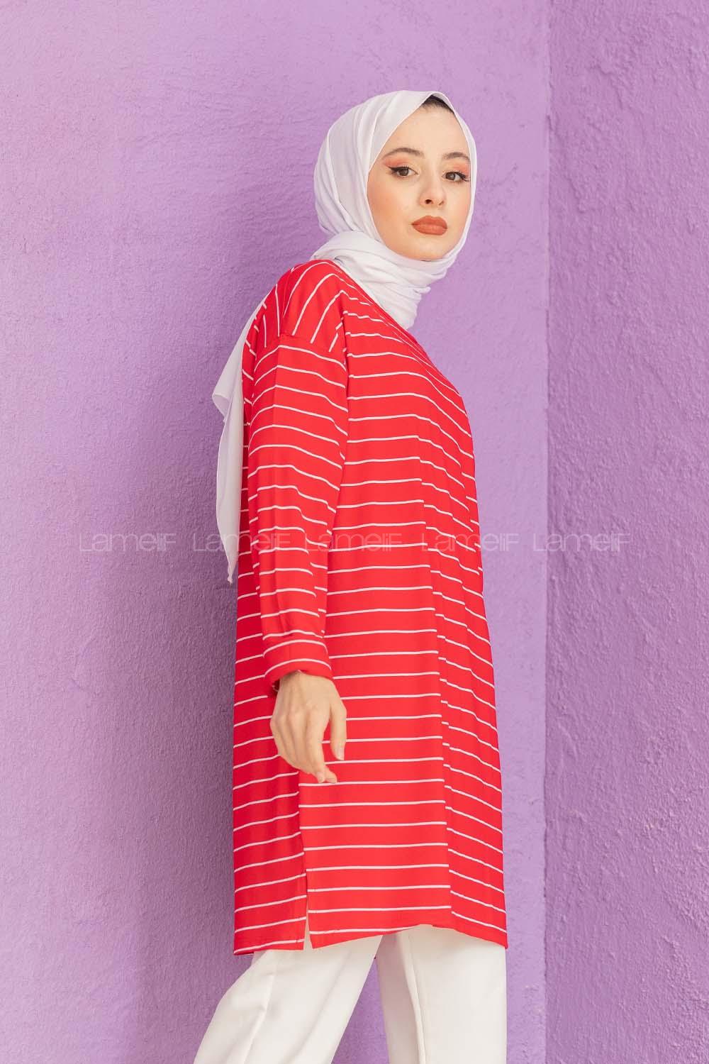Modalamelif Çizgili Tunik Kırmızı