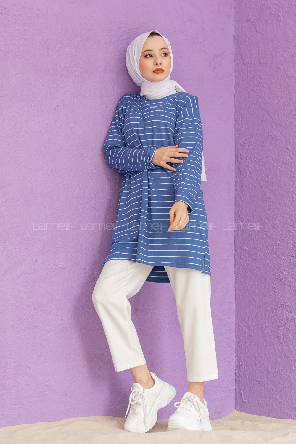 Modalamelif Çizgili Tunik Mavi