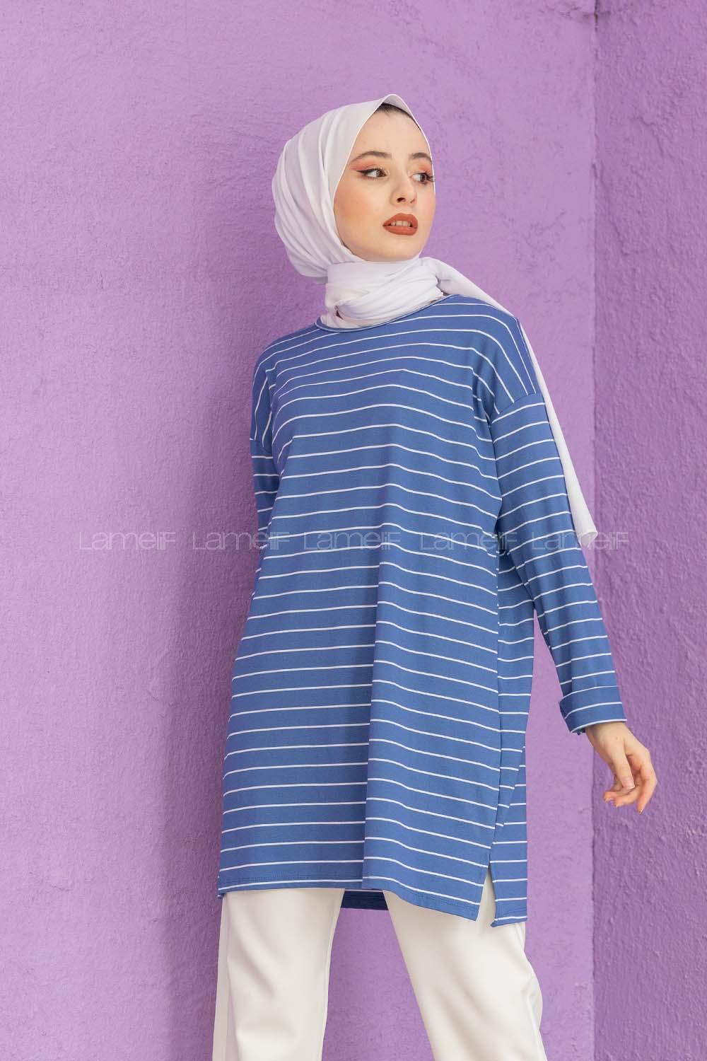 Modalamelif Çizgili Tunik Mavi