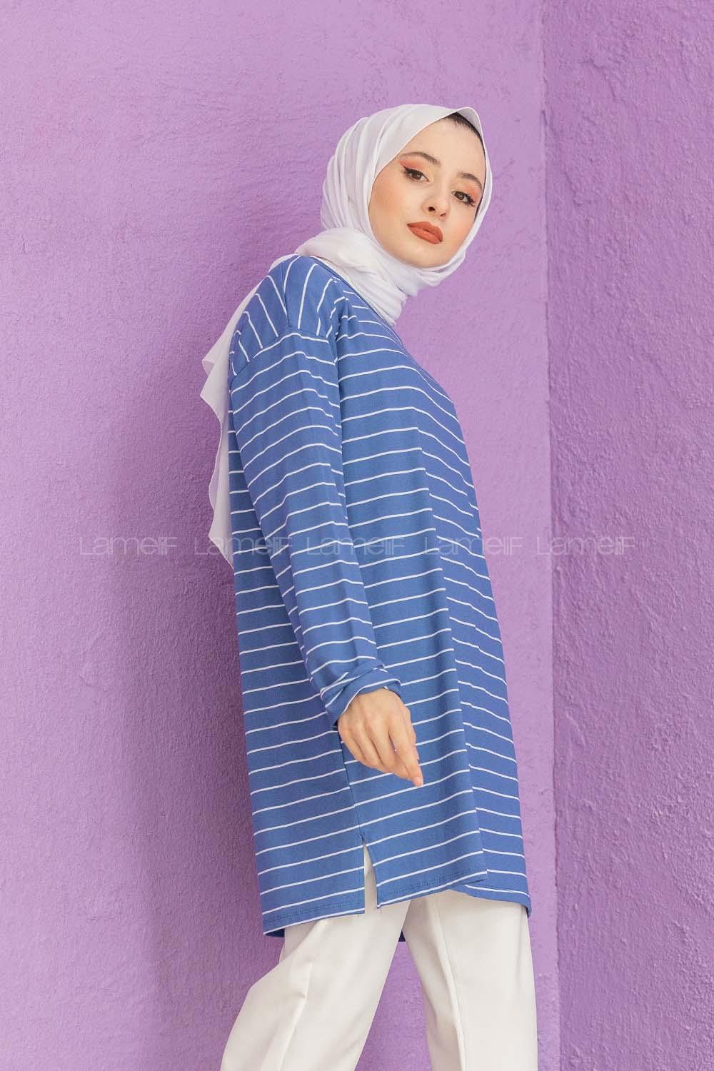 Modalamelif Çizgili Tunik Mavi