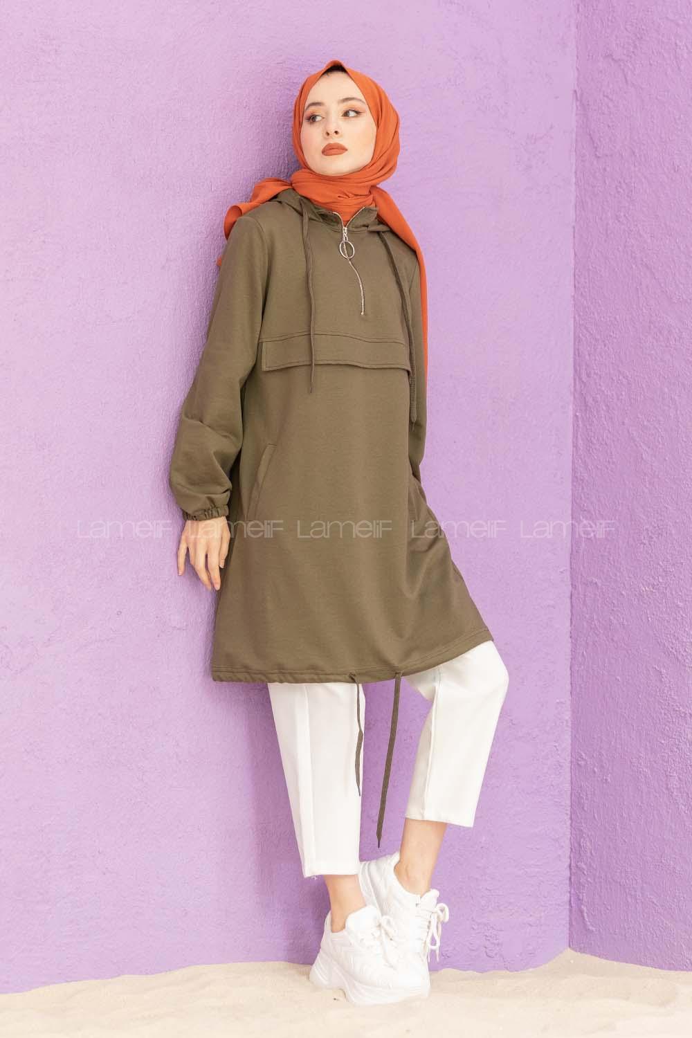 Modalamelif Kanguru Cepli Tunik Haki