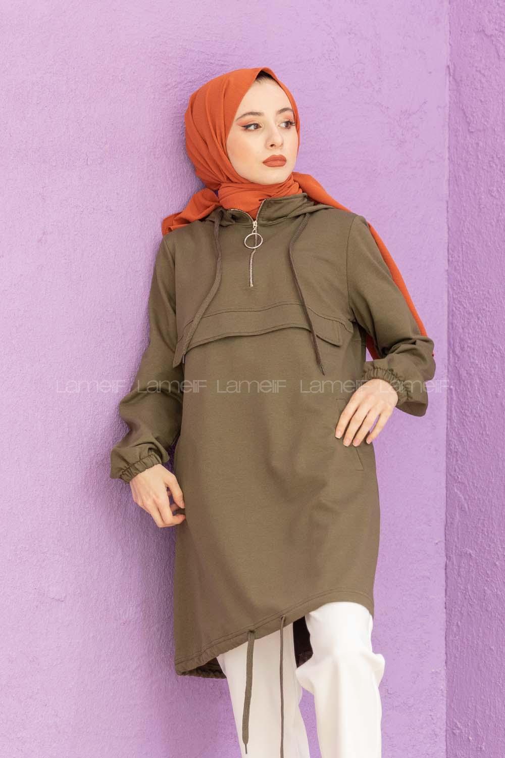 Modalamelif Kanguru Cepli Tunik Haki