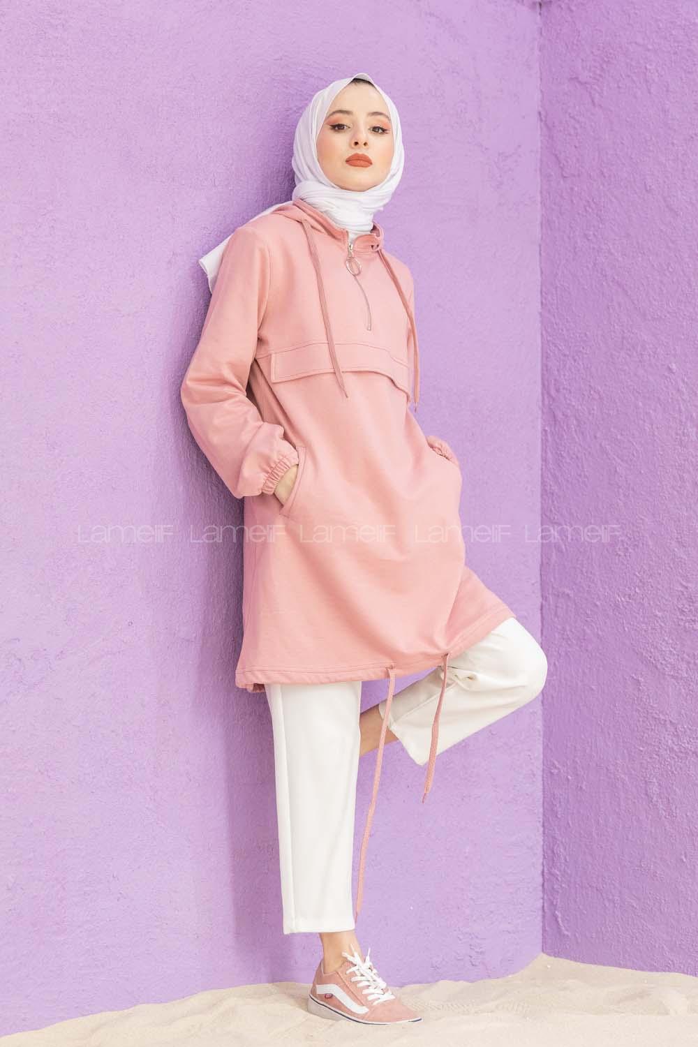 Modalamelif Kanguru Cepli Tunik Pudra