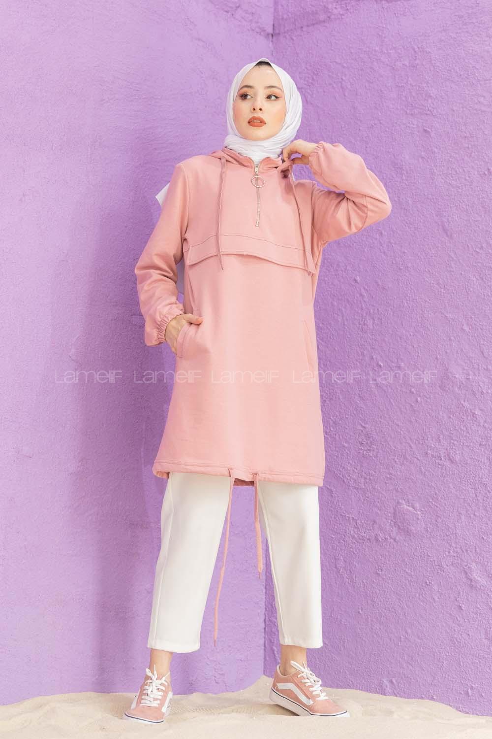 Modalamelif Kanguru Cepli Tunik Pudra