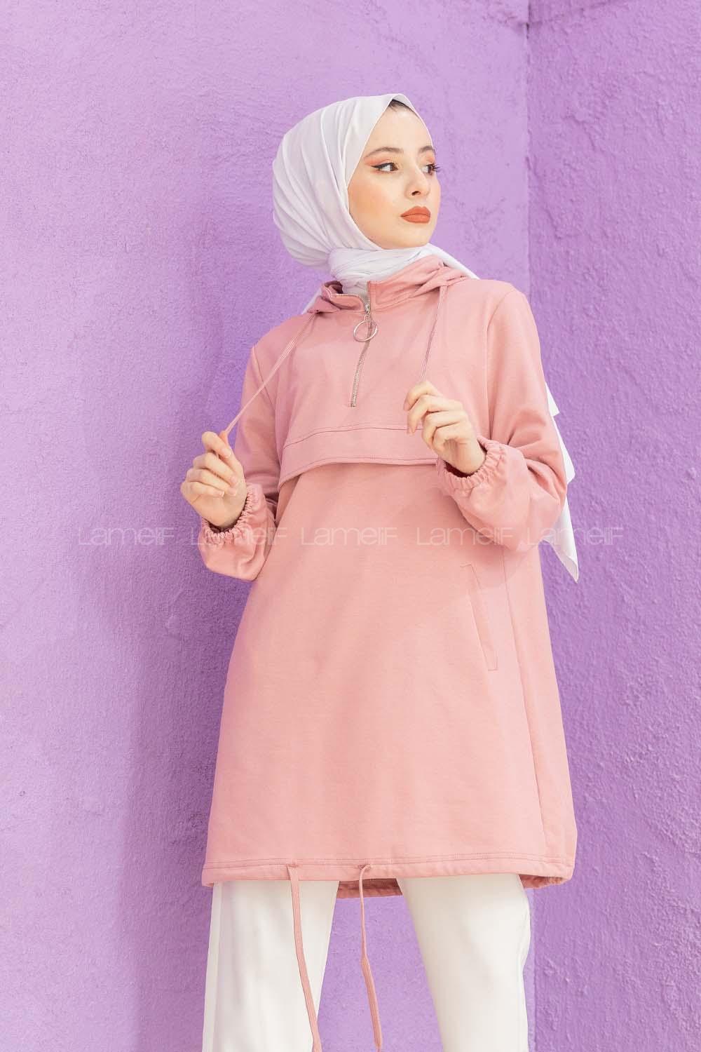 Modalamelif Kanguru Cepli Tunik Pudra