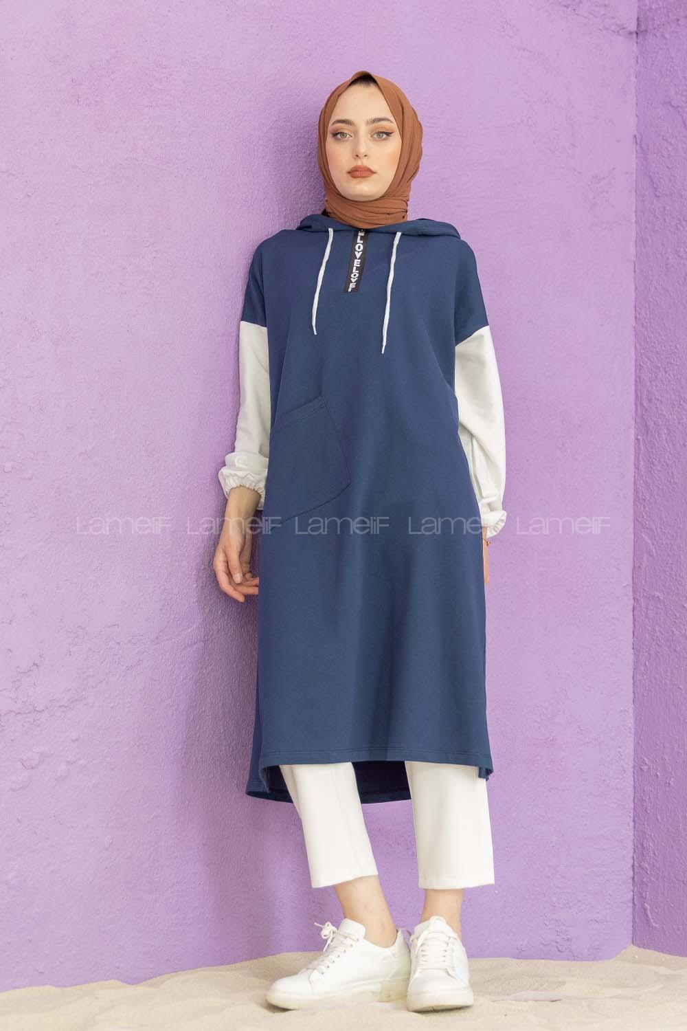 Modalamelif Love Fermuar Baskılı Tunik İndigo