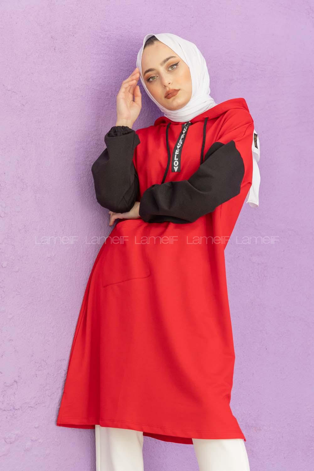 Modalamelif Love Fermuar Baskılı Tunik Kırmızı