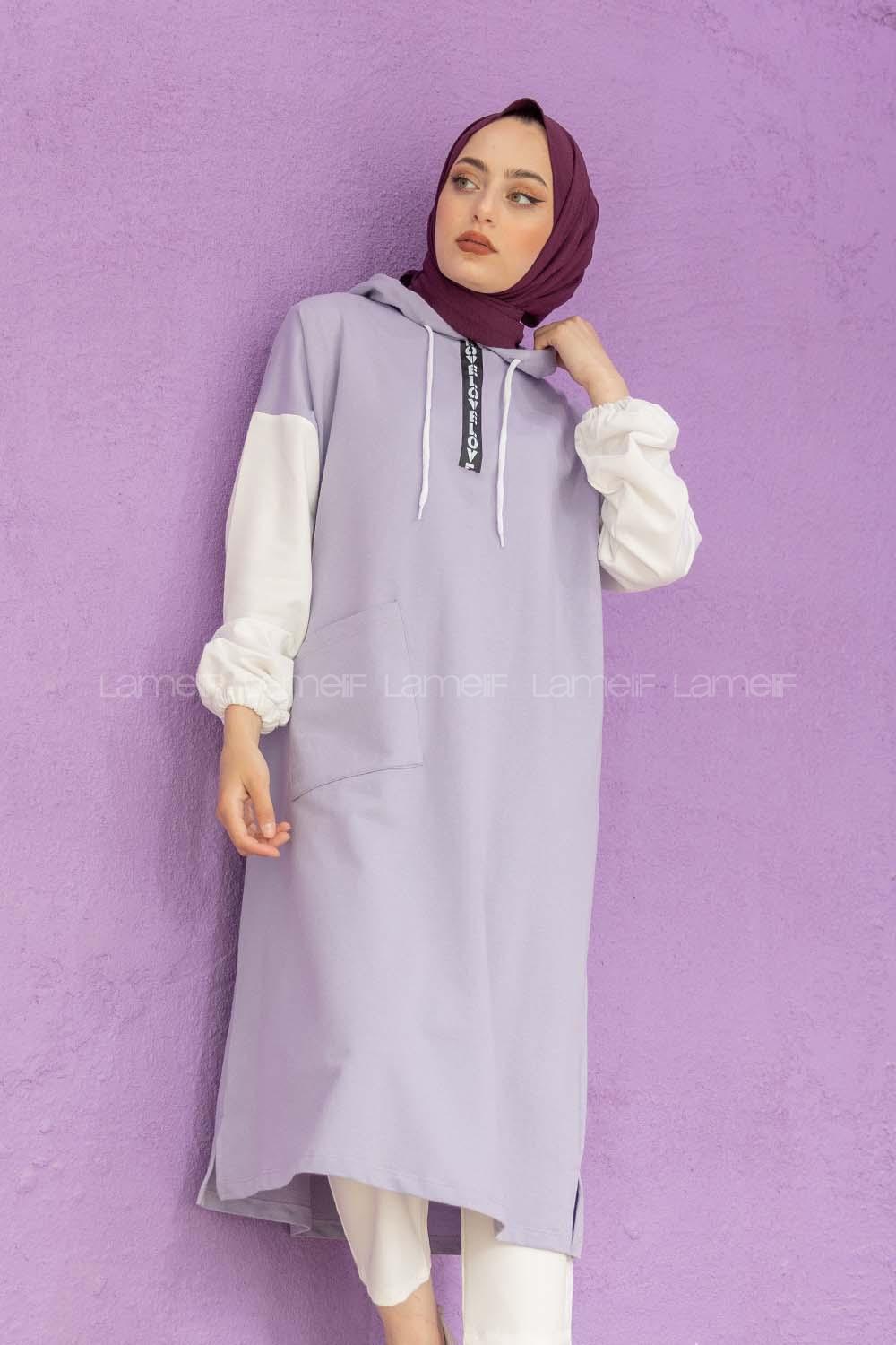 Modalamelif Love Fermuar Baskılı Tunik Lila