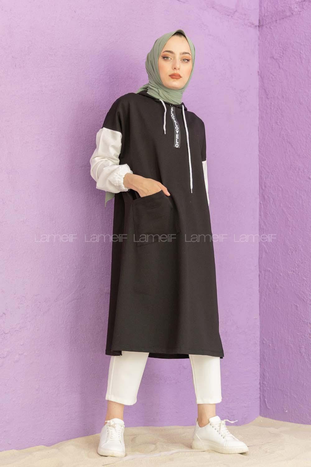 Modalamelif Love Fermuar Baskılı Tunik Siyah