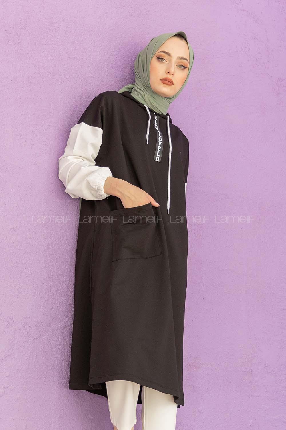 Modalamelif Love Fermuar Baskılı Tunik Siyah