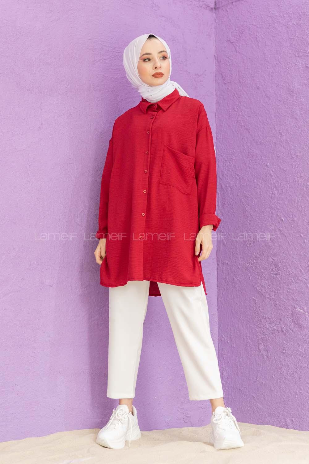 Modalamelif Yırtmaçlı Efil Gömlek Bordo