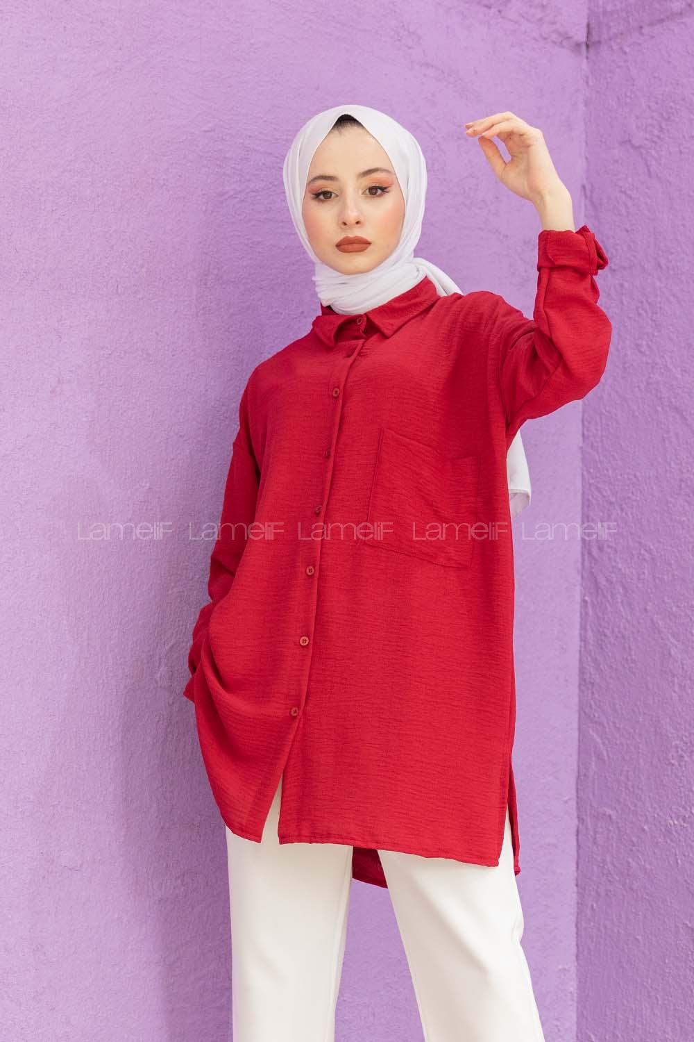 Modalamelif Yırtmaçlı Efil Gömlek Bordo