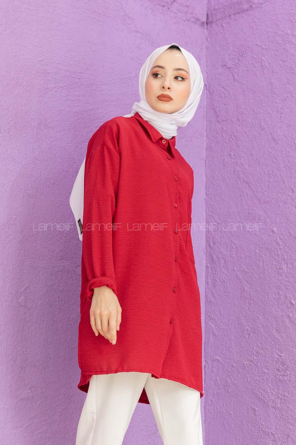 Modalamelif Yırtmaçlı Efil Gömlek Bordo