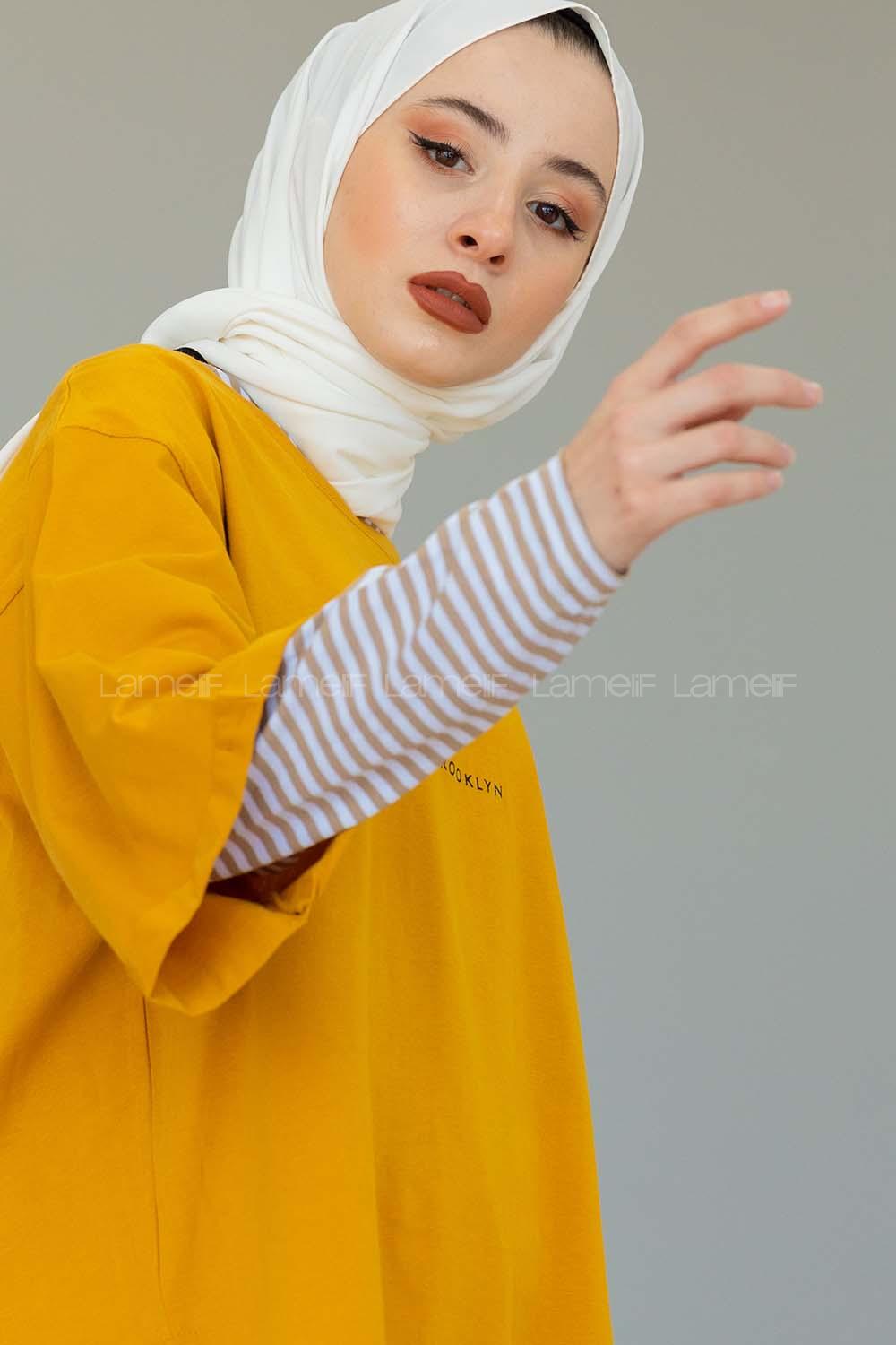 Lamelif Çizgili Uzun Kol İçlik Sütlü Kahve