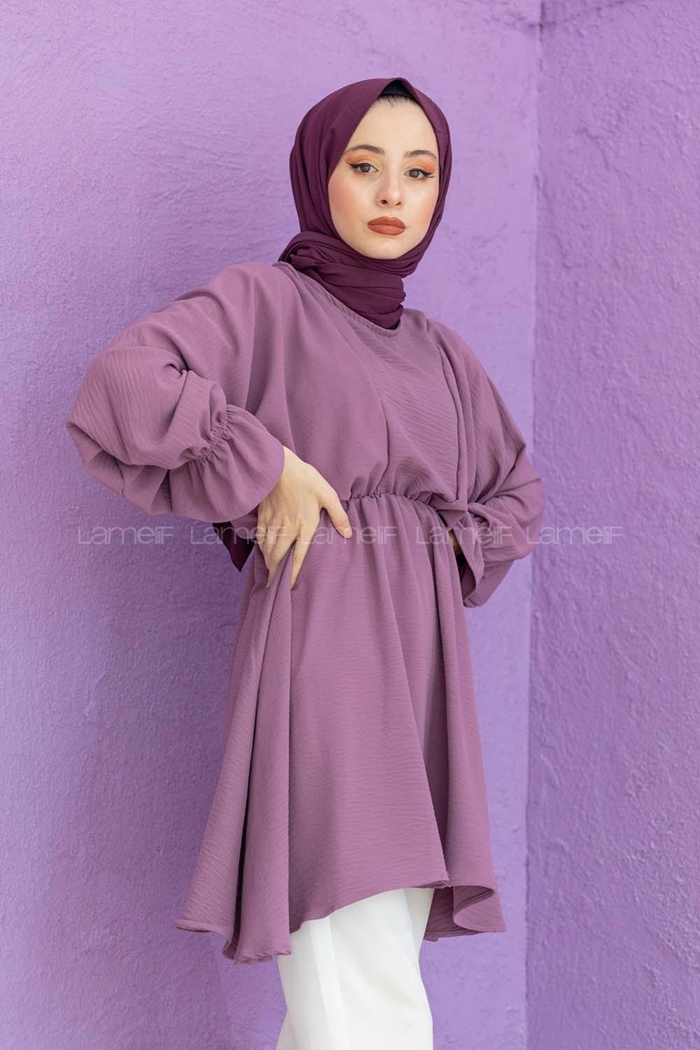 Modalamelif Balon Kol Ayrobin Tunik Mor